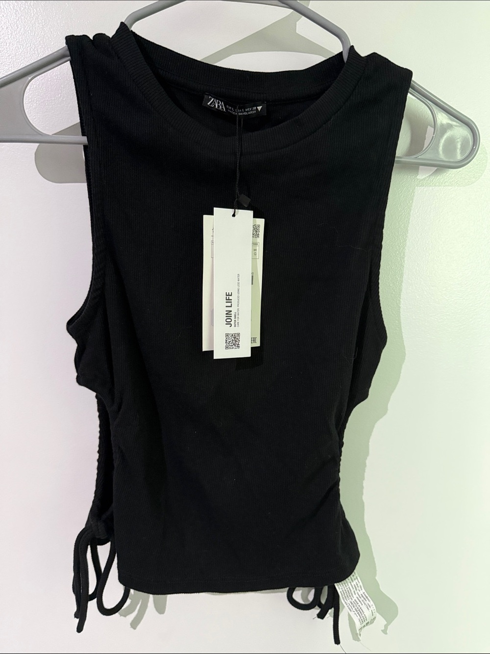 Zara Black Ribbed Side-Tie Sleeveless Tank
